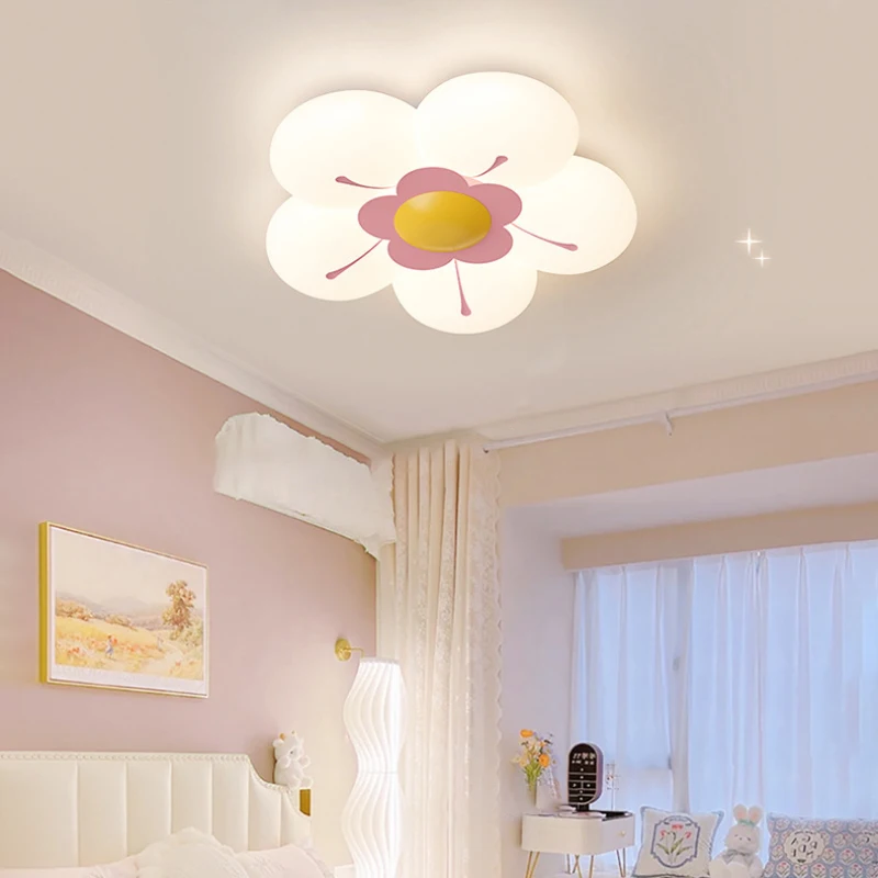 Romantic Warm Little Girl Bedroom Ceiling Lamps Pink Flower Stamens Lamp Children's Room Princess Room Decor Ceiling Lights LED