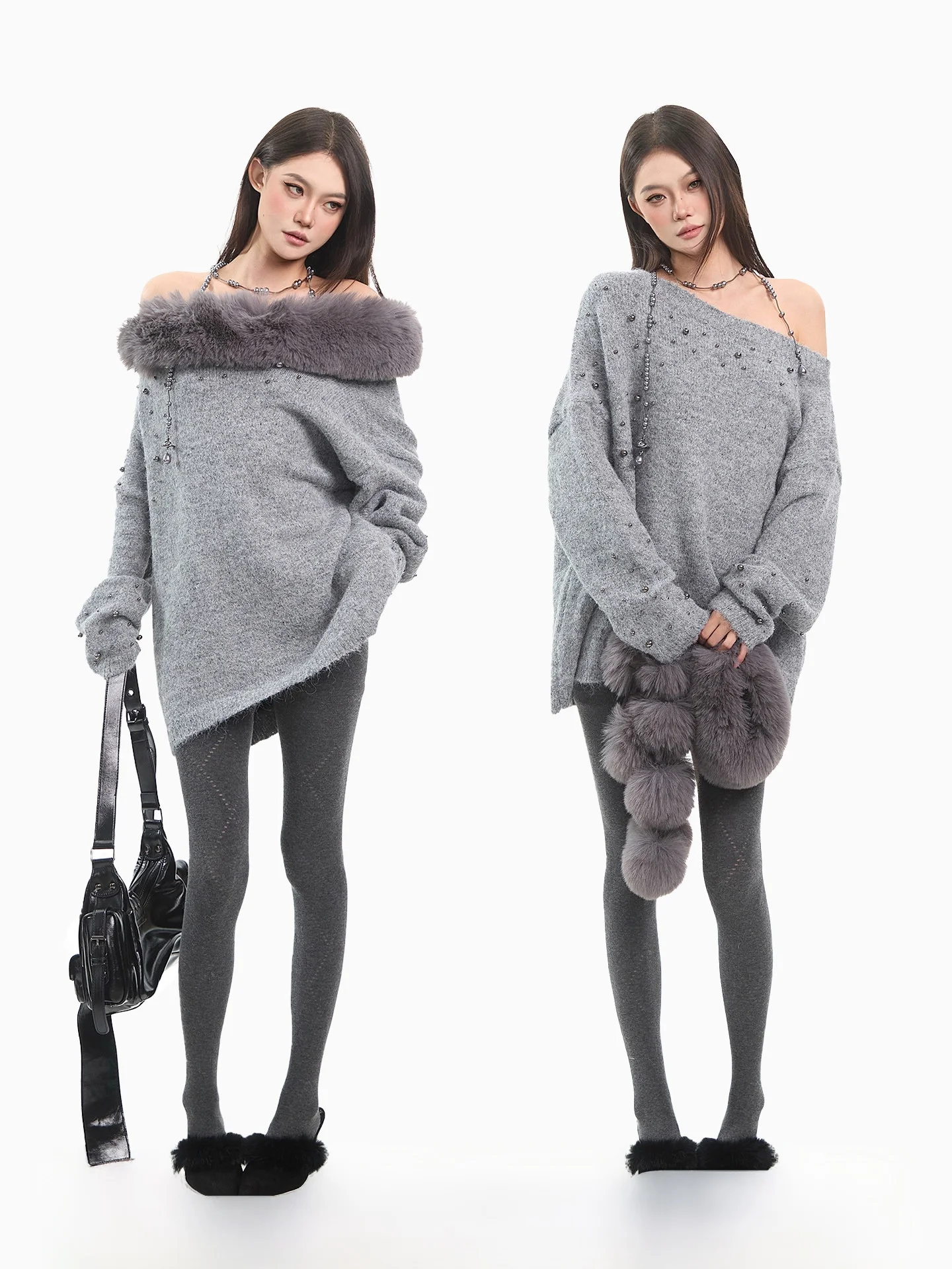 

Красивый вязаный свитер с одним открытым плечом, украшенный бисером, женский, зимний, сексуальный, с открытым плечом, свободного кроя, длинный, повседневный, стильный