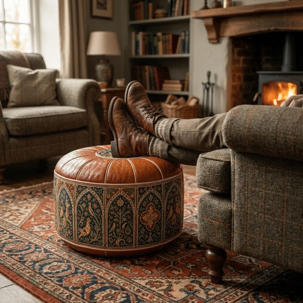 Foot Rest PU Leather Sofa Stool Cover Fillable Round Footstool Cover Water Resistant Foldable Leather Pouf Seasonal Storage