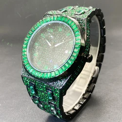 Men Quartz Watches Missfox Brand Baguette Diamond Luxury Green Wristwatch For Male Waterproof Calendar Hand Clock Dropshipping