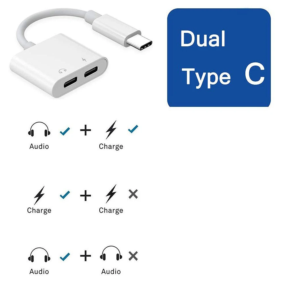 Adaptador de auriculares tipo C Dual 2 en 1, divisor USBC, conector AUX, convertidor de carga de Audio para Huawei, Samsung y Xiaomi