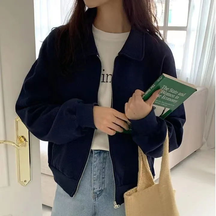 Thickened Fleece Loose Sweatshirt Casual Outerwear Women Commute Double-sided Zipper Korean Style Long Sleeve Winter Coat