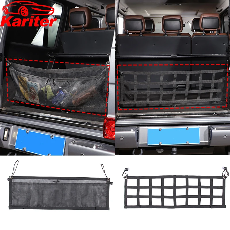 For Mercedes-Benz G-Class W463 2004-2018 Car Back Rear Mesh Trunk Seat Elastic String Net Magic Sticker Universal Storage Bag