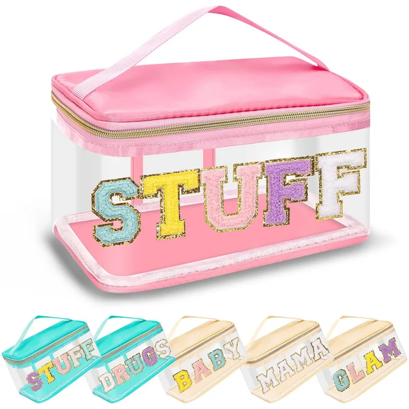 

Portable PVC Transparent Embroidery Cosmetic Bag Large Capacity Portable Travel Waterproof Wash Bag Storage Bag Makeup Bags