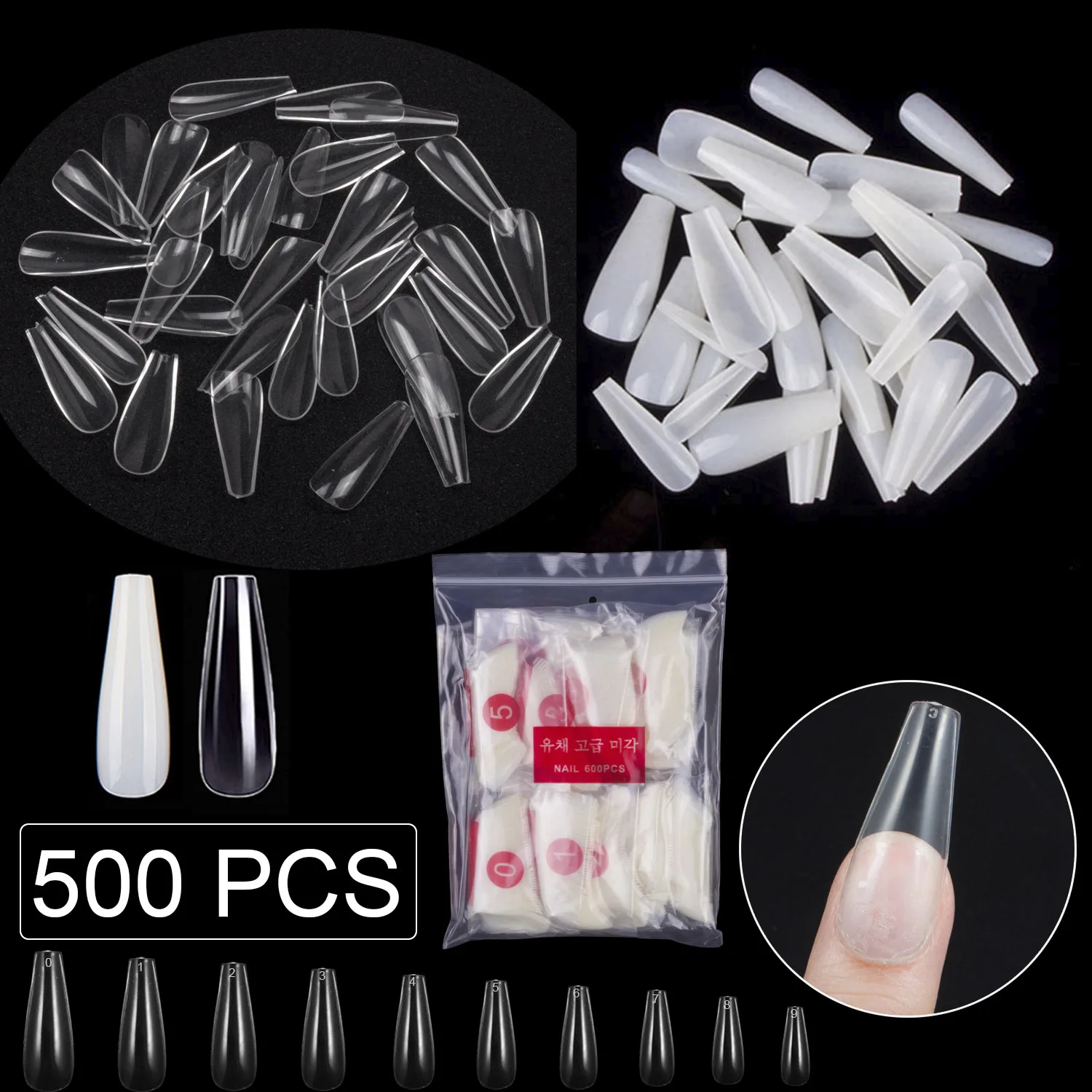 

Long Ballerina Coffin False Nail Tips 500 Pieces/Pack 10 Sizes 50pcs for Each Size Press on Fake Nail Refill Pack Full Cover