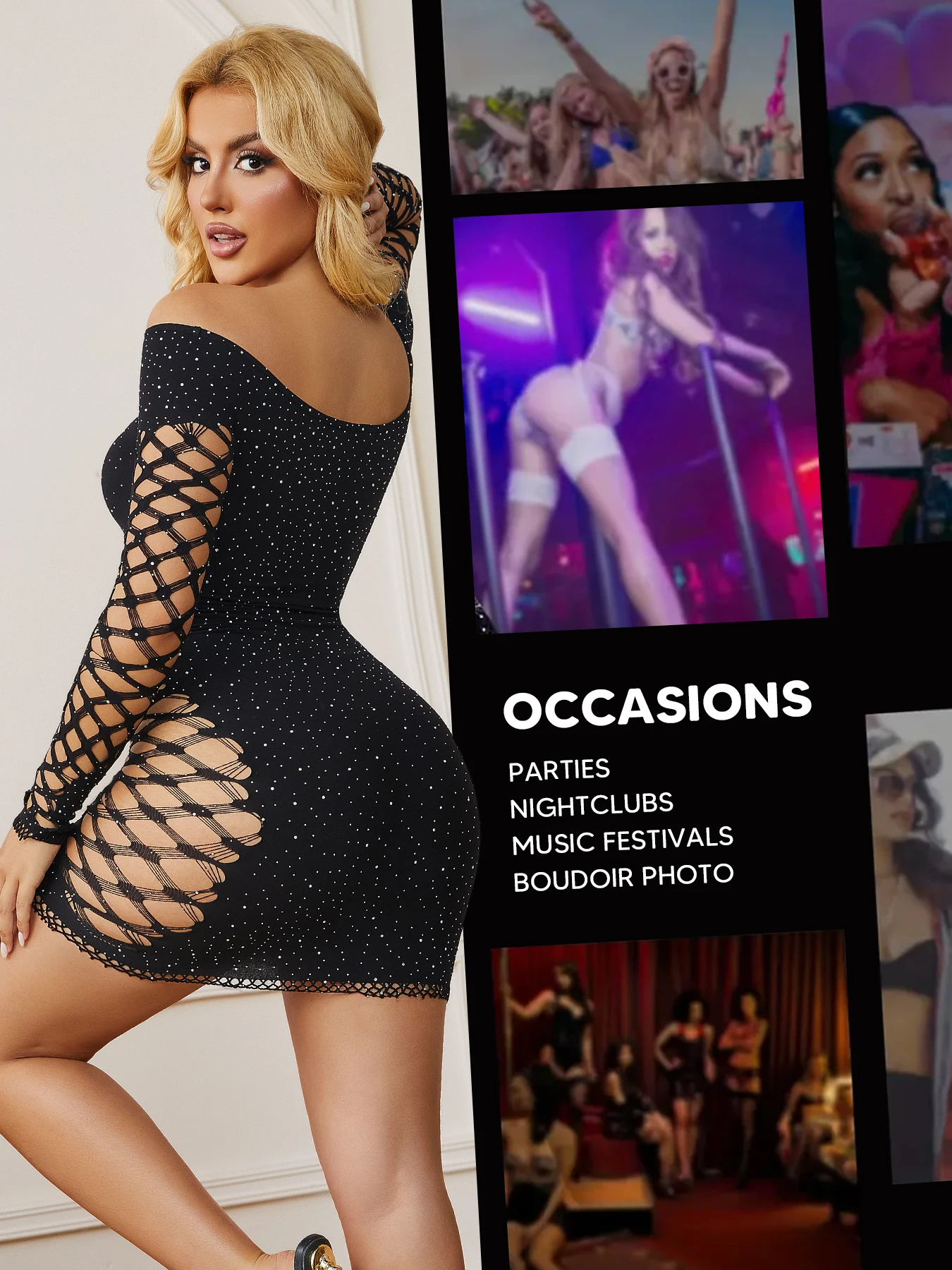 Vestido negro brillante con un hombro y diamantes de imitación para mujer, vestido recortado de manga larga, ceñido al cuerpo, elástico, Sexy, para fiesta nocturna y cita