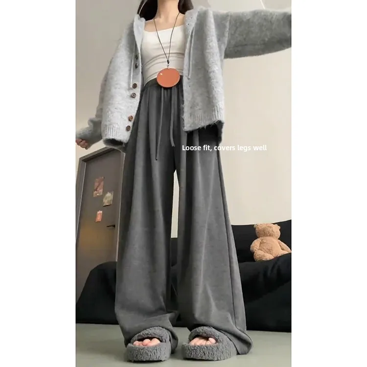 Pantaloni coreani a gamba larga lavorati a maglia Sle Pantaloni drappeggiati larghi casual da donna Primavera Estate Nuovo arrivo ort plus Size Lunghezza pavimento