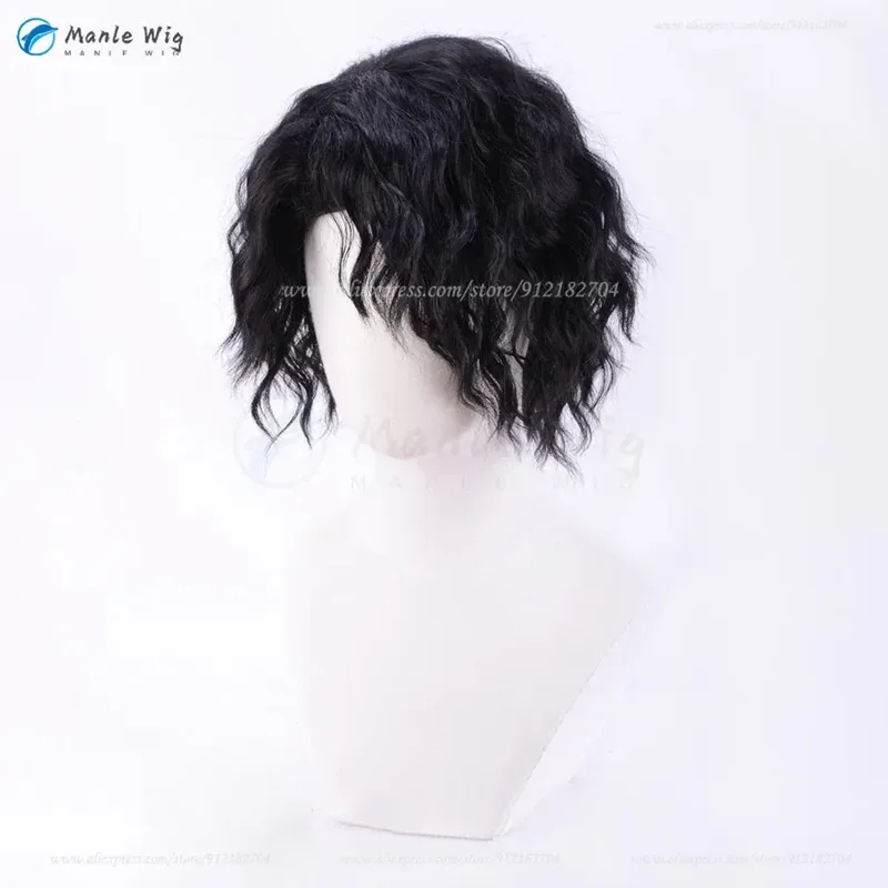 qq681Anime Wigs Short Wave Black Fluffy Sakusa Kiyoomi Cosplay Heat Resistant Hair Halloween Wig + Wi
