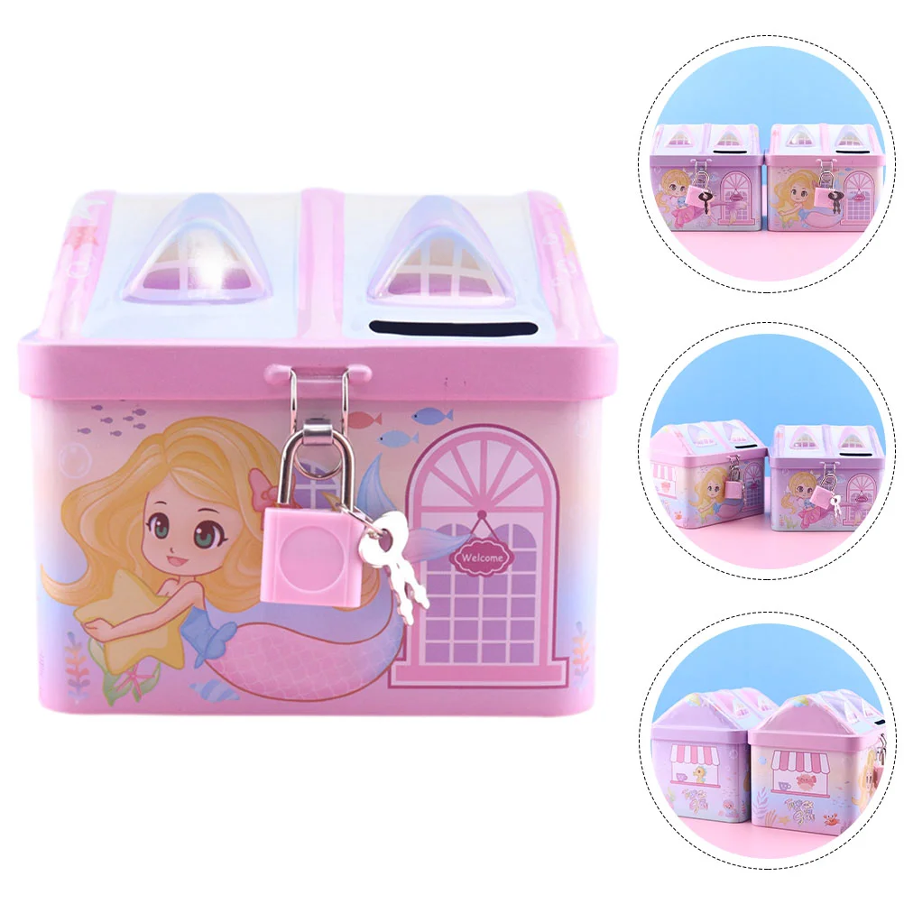 Piggy Bank Boys Toys Metal Safe House with Lock Tinplate Money Jar for Toddlers Saving Child Girl Kawaii