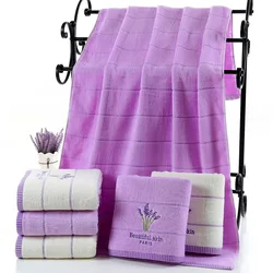 70*140cm 100% Cotton Bath Towel Set Absorbent Adult Bath TowelsSoft Friendly Lavender thickened bath towe For Bathroom Washcloth