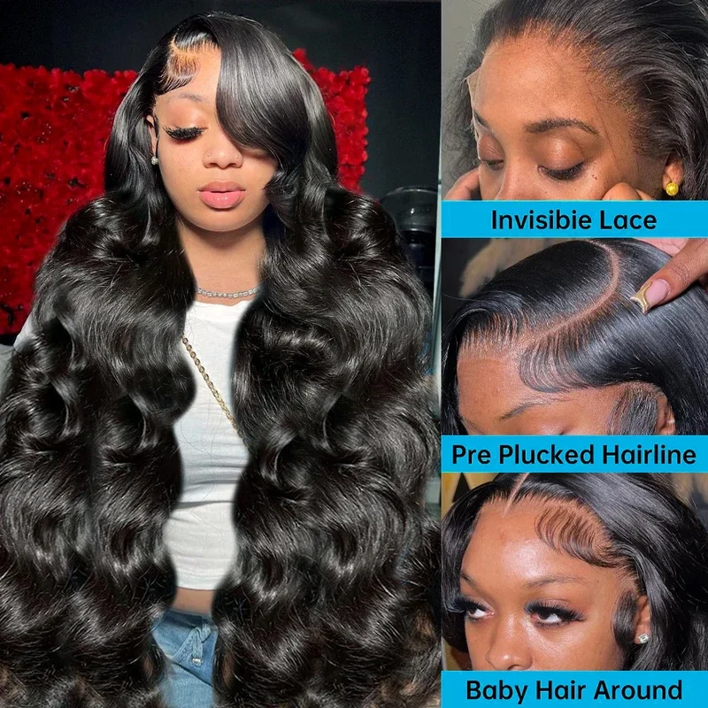 Perruque Lace Front Wig Body Wave Naturelle HD 13x6, Cheveux Humains, Pre-Plucked, Densité 250, 40, 46, 50 Pouces, pour Femme