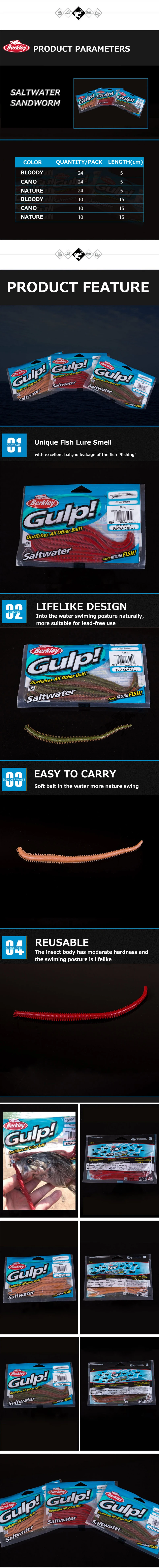 Original Berkley Marke Gulp 5cm/24Stück 15cm/10Stück Wurmköder Weicher Angelköder Neuer Schwimmköder Künstlicher Köder Salzwasser 3 Farben – Detail 1