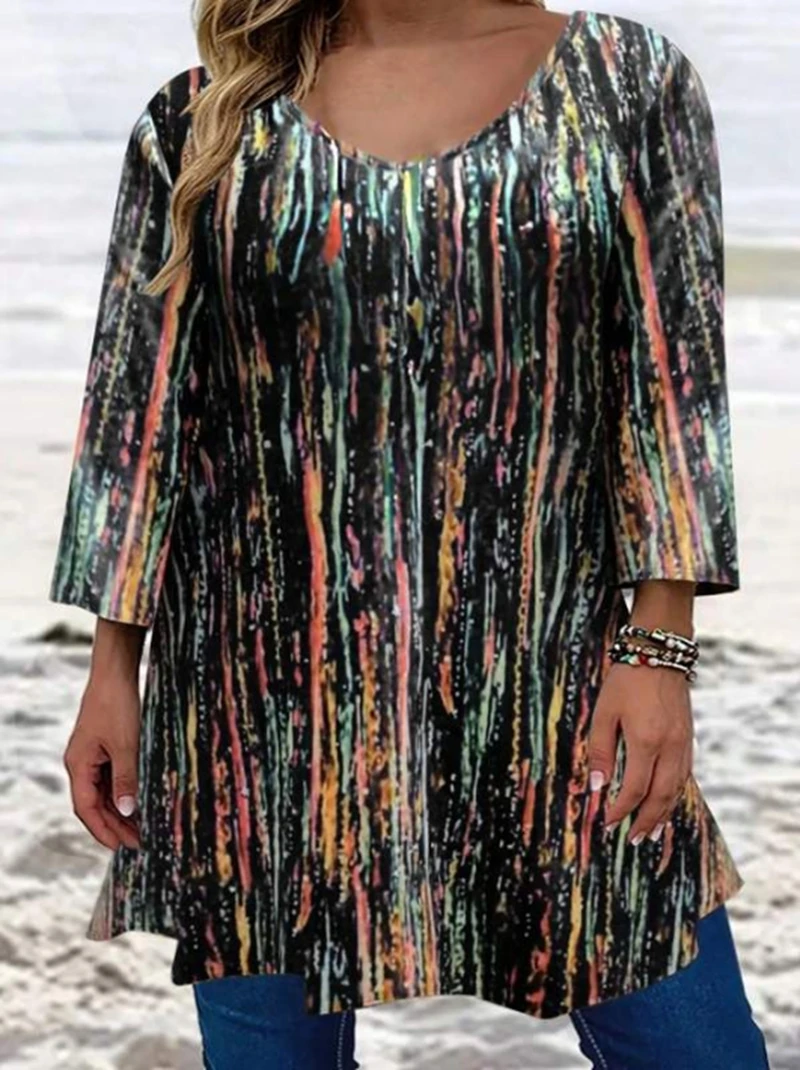 

Plus Size 1XL-5XL Women's Casual Short Sleeve T-shirt Fashion V-neck Printed Design Comfortable Daily Tops