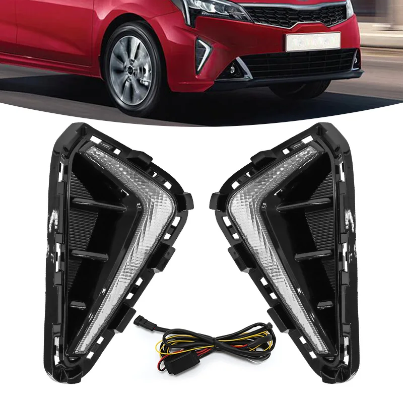 

For KIA RIO 2021 LED DRL Fog Lamp Daytime Running Lights Daylight Front Bumper Driving Headlights Yellow White Turn Signal Lamps