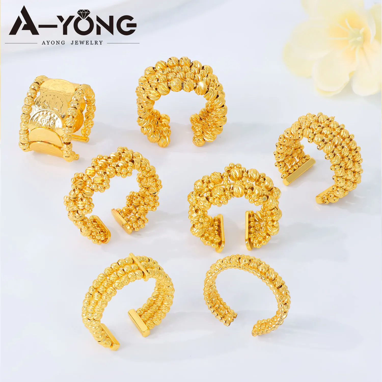 Türkische Mode Münzen Ring 24k vergoldet Dubai einfache Cocktail Paare Ringe Nigeria Frauen Braut Hochzeit Party Schmuck – Detail 2