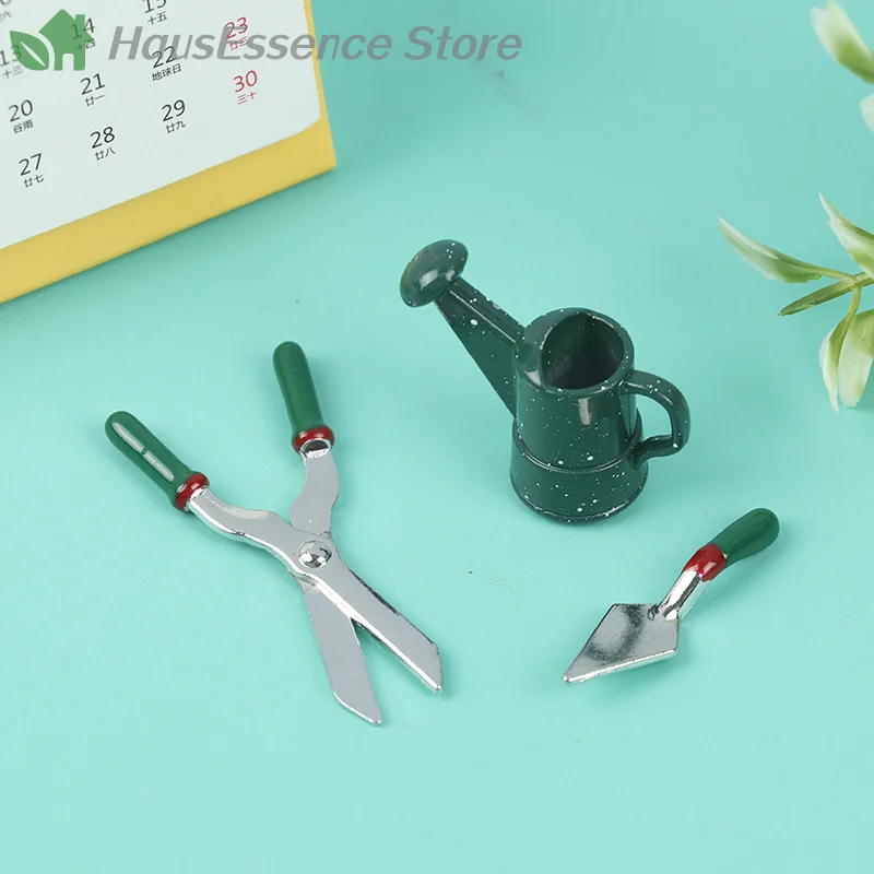 ※1: Dollhouse model tool mini metal watering pot scissors shovel gardening set High Quality Durable Material for Home