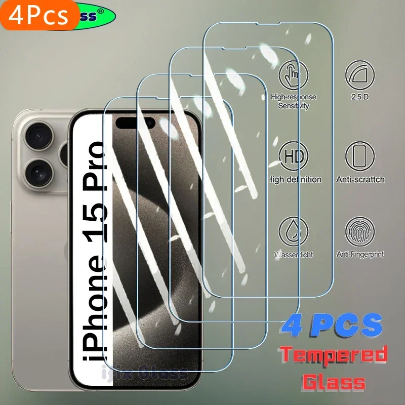 

4Pcs Tempered Protector Glass For iPhone 15 14 13 12 11 Pro Max Mini 8 Plus Screen Protectors for iPhone XS MAX X XR Clear Glass