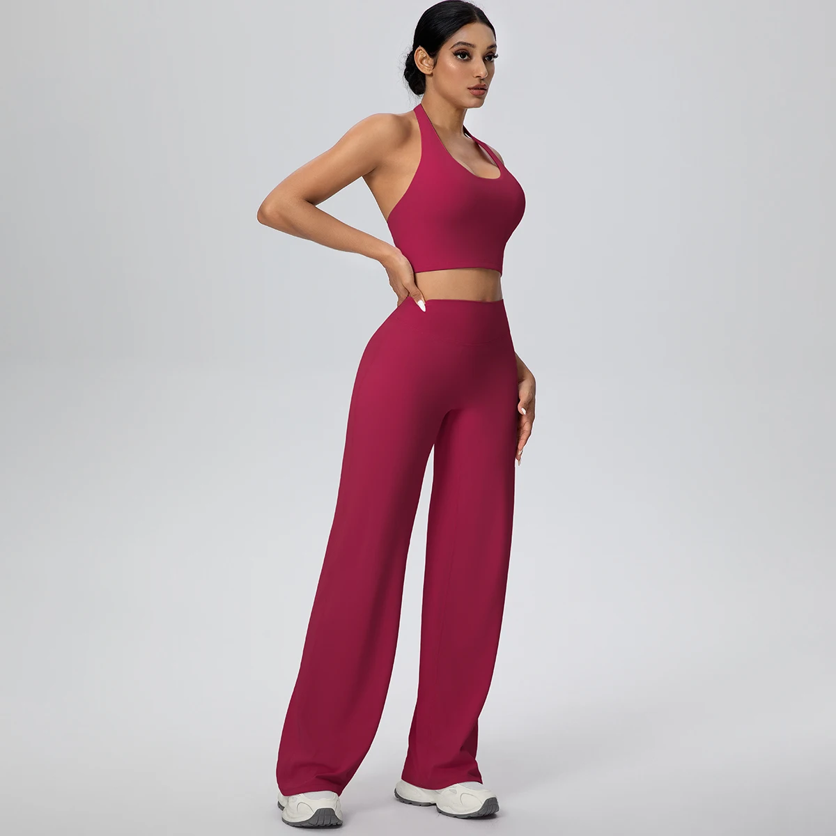 2-teiliges Damen Yoga-Set: Rückenfreier Neckholder-BH und Hose – Sommerliches, atmungsaktives Sport- und Lauf-Workout-Top – Top-Seller – Detail 37