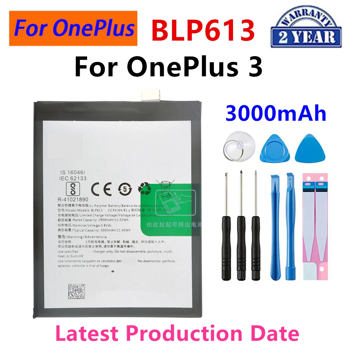 

100% Orginal BLP613 3000mAh Replacement Battery For OnePlus 3 One Plus 3 Genuine Latest Production Phone Batteries+Tools