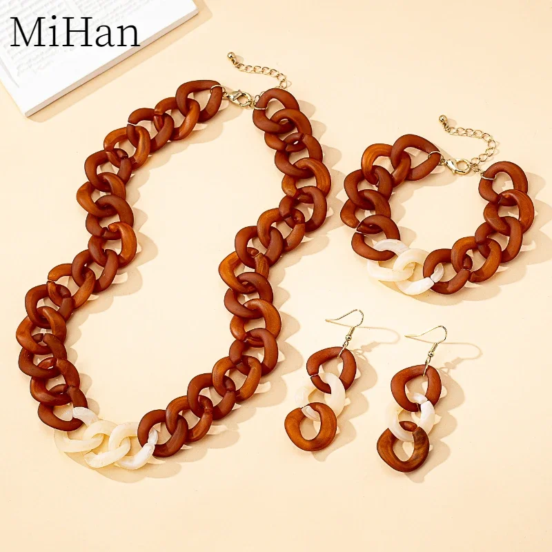 

MiHan Modern Jewelry Splicing Leopard Print Personality Two-Color Earrings Bracelet Necklacle Combo Set For Women Party Gifts