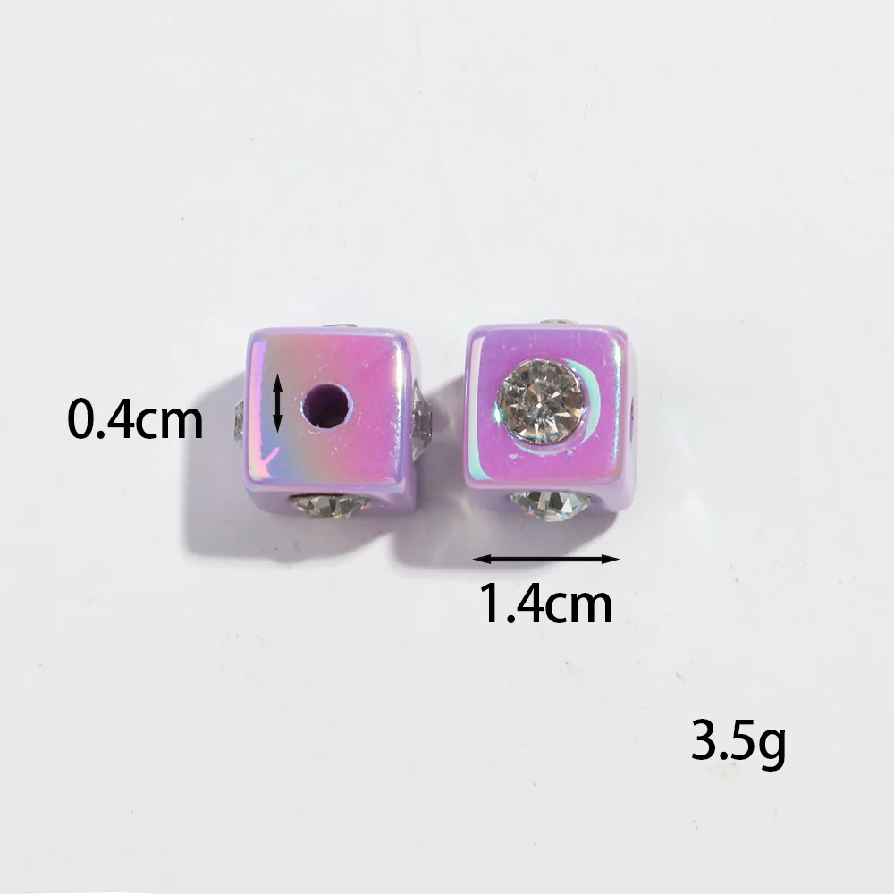 10pcs Iridescent Acrylic Rhinestone Cube Cube Shape Beads Accessories New Geometric Loose Bead Pendant for DIY Jewelry Making