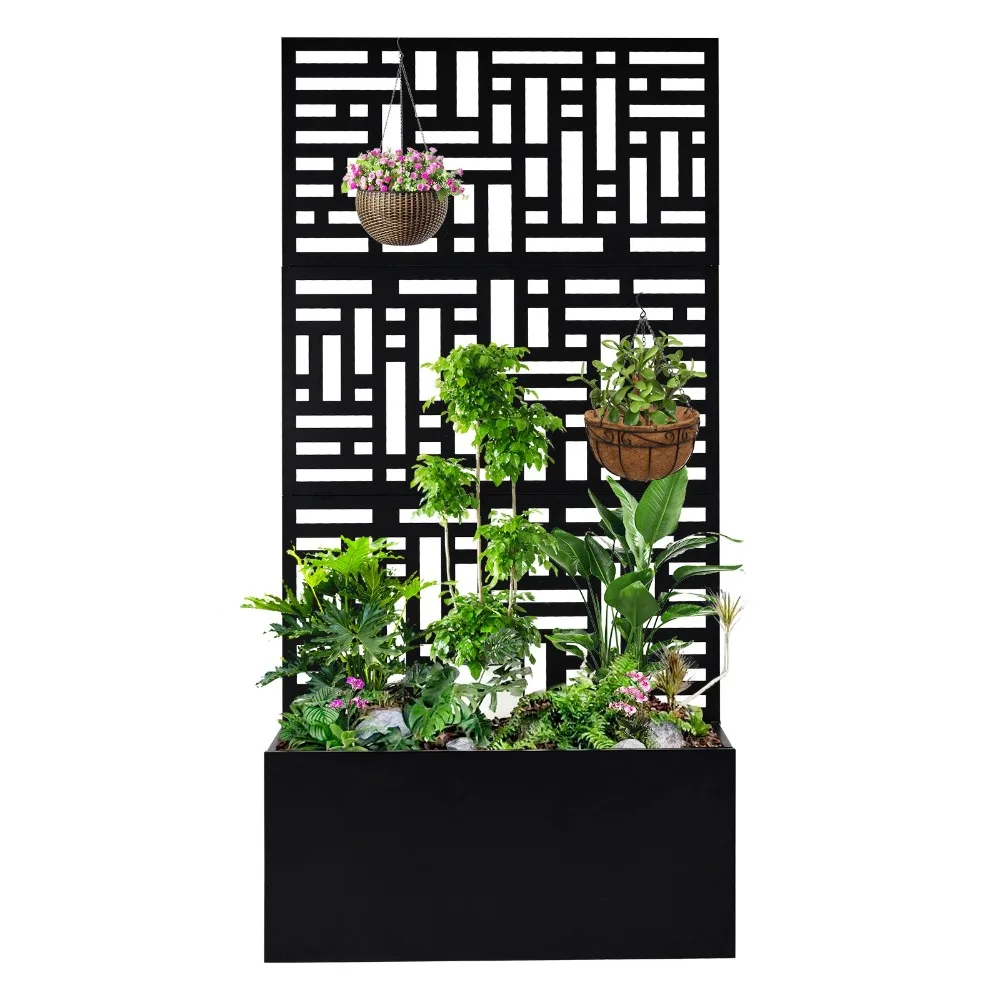 70 Inch Height Metal Planter Box with Trellis, Garden Box for Climbing Plants