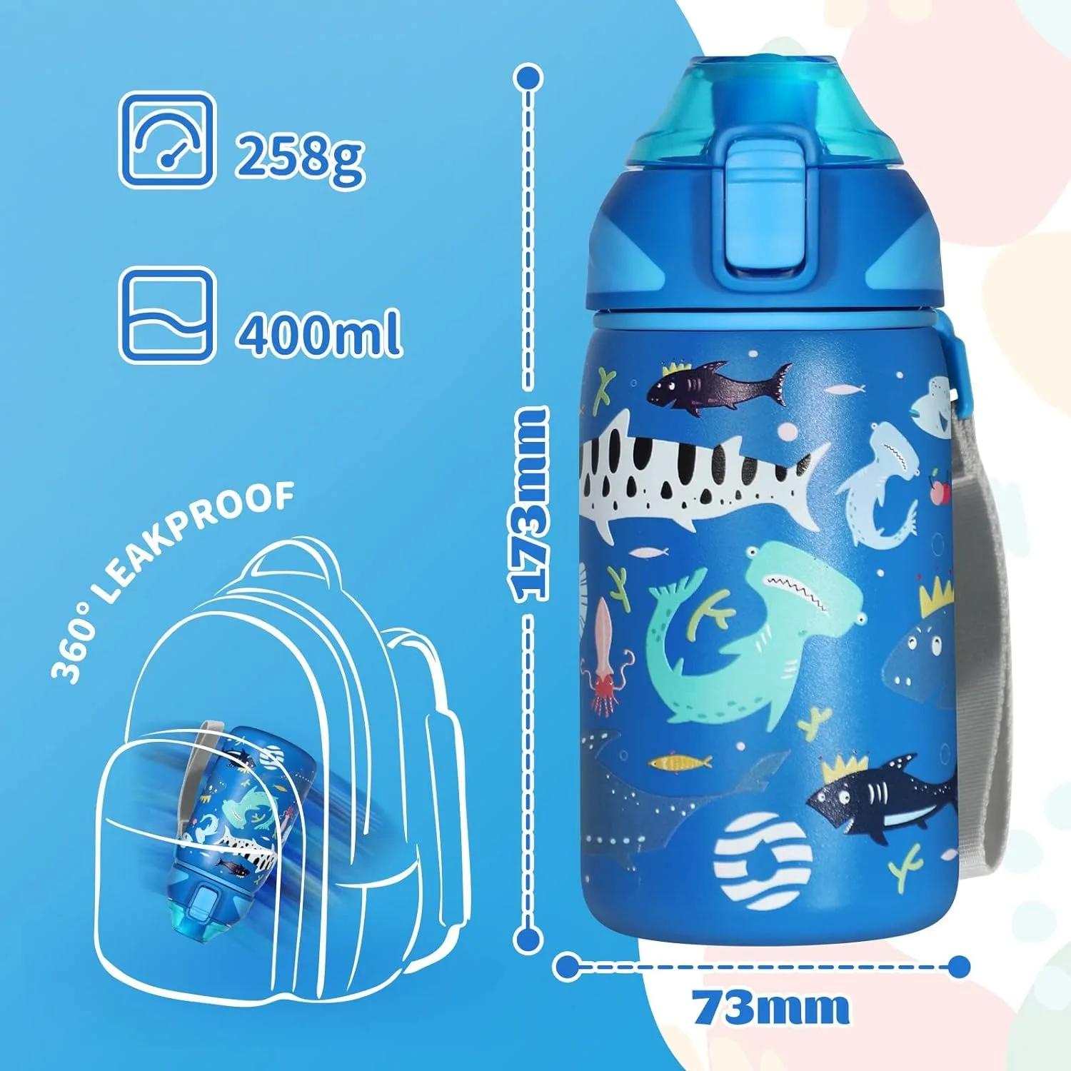 FEIJIAN 400ML Kids Thermal Bottle Keep Cold Water Bottle Portable Travel School Water Bottle for Kids Free BPA