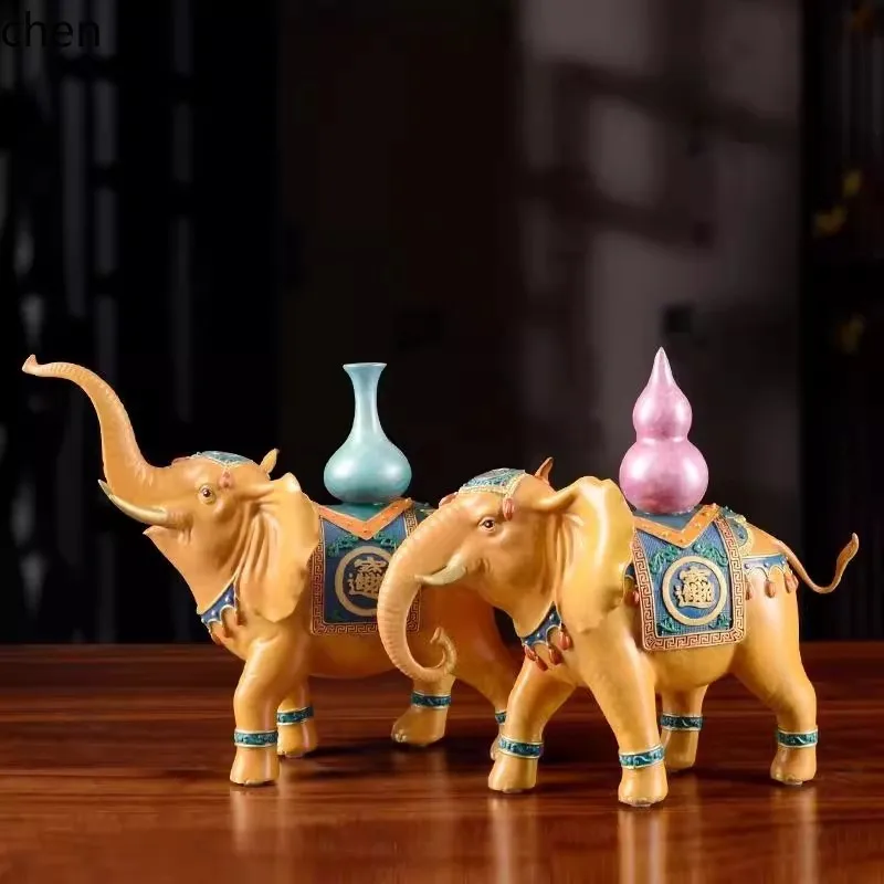 CZ Colorful Copper Elephant Ornament, a pair of all-copper water-absorbing elephants for home  wine cabinet  crafts