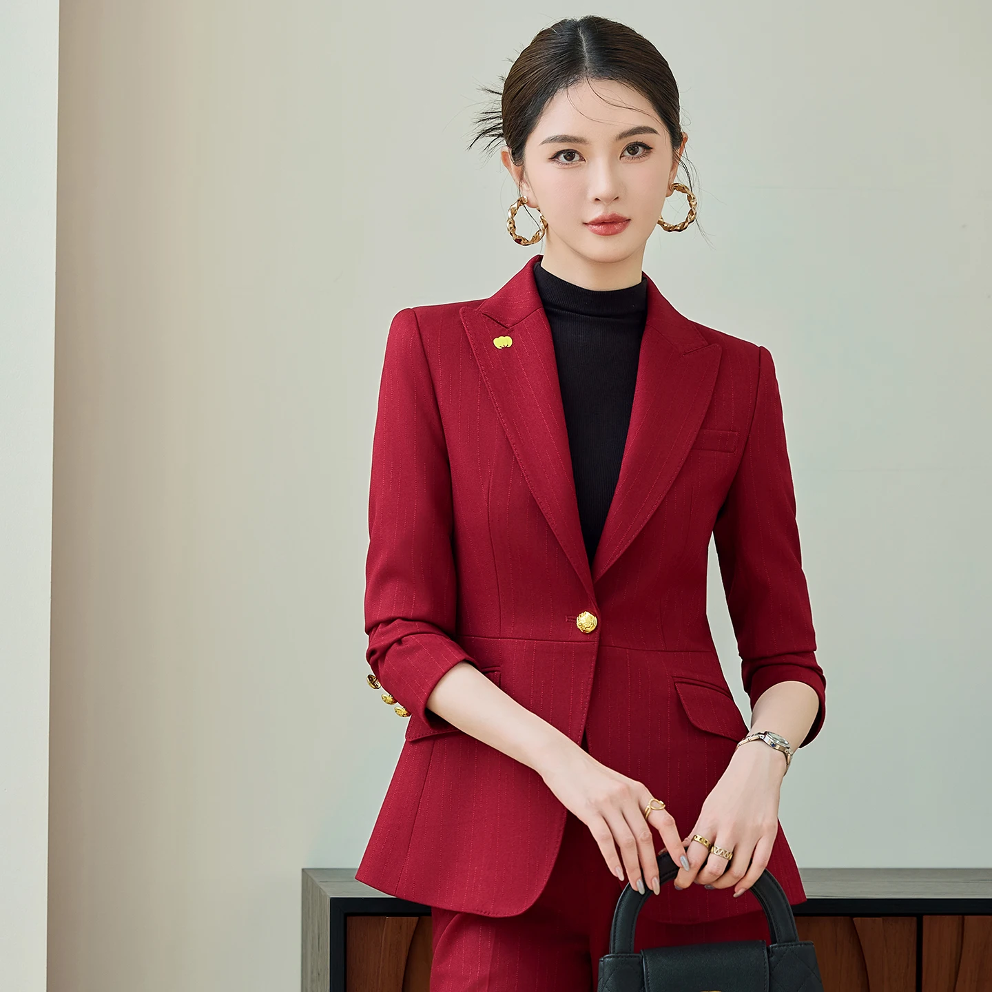 NAVIU أنيقة طويلة الأكمام السترة والسراويل دعوى جديد الخريف بسيط شريط التنقل الزي المرأة مزاجه ضئيلة ملابس العمل مجموعة