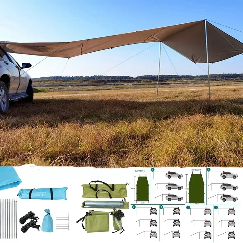 

Portable Car Side Awning, Camping Car Roof Top Tent Shade, Anti-UV Waterproof Sunshade Rain Canopy Shelter for SUV & Jeep