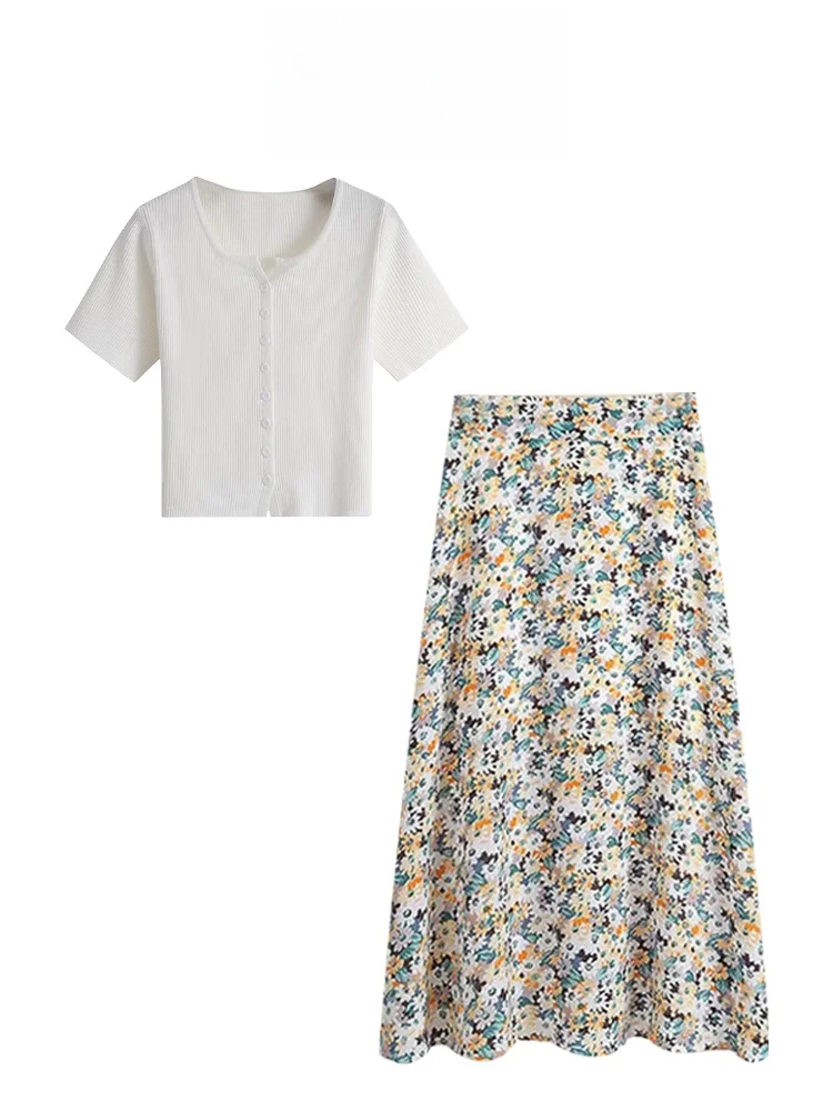 

plus Size Faion Set Summer Girl Apricot Top Slimming Design Floral f Skirt Ensemble Ele Modest Women's Clothing
