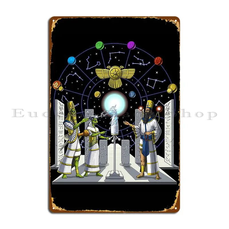 Anunnaki Aliens Metal Plaque Painting Garage Bar Cave Pub Create Tin Sign Poster