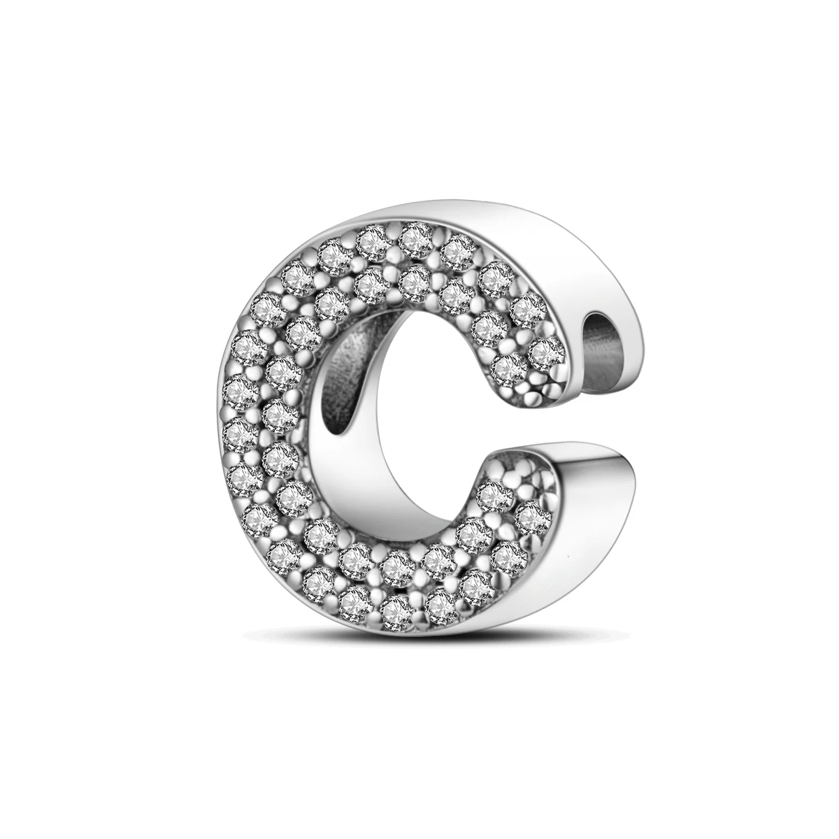 

925 Sterling Silver Letter C Charms Full Paved CZ Initial Dangle Beads Fit Bracelets Necklace Women DIY Jewelry Gift