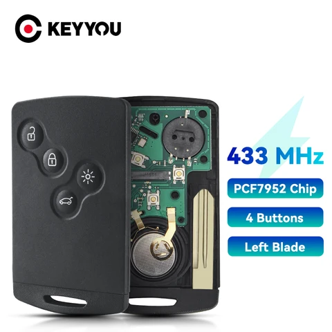 KEYYOU 433 МГц PCF7952 чип 4 кнопки автомобильная карта дистанционного ключа для Renault Megane III Laguna III Koleos CLIO Smart Card 2008-2011