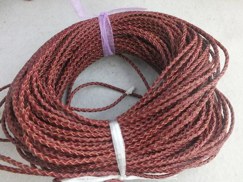 

50m/lot 3mm Genuine Braided Leather Cord Red Cord Necklace Bracelet Findings