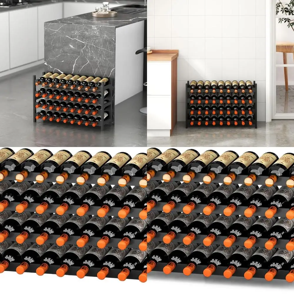 

Бамбуковая 4-ярусная отдельно стоящая винная полка, держатель для 33 бутылок для кухни, бара и столовой черного цвета