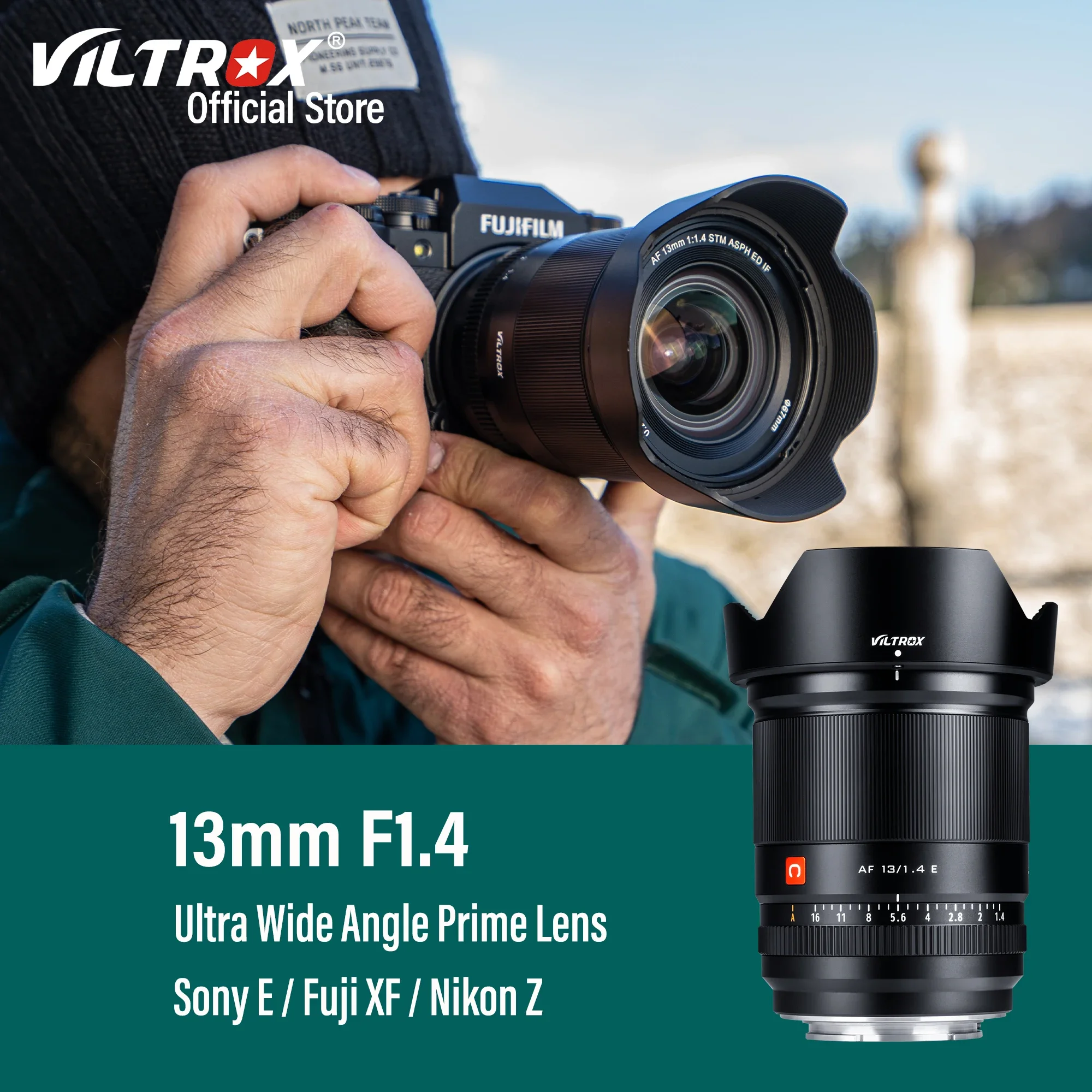 

Объектив VILTROX 13 мм для Sony E, Nikon Z, Fujifilm X, с большой апертурой F1.4, автофокусом, сверхширокоугольный, для камер APS-C, для видеоблогинга