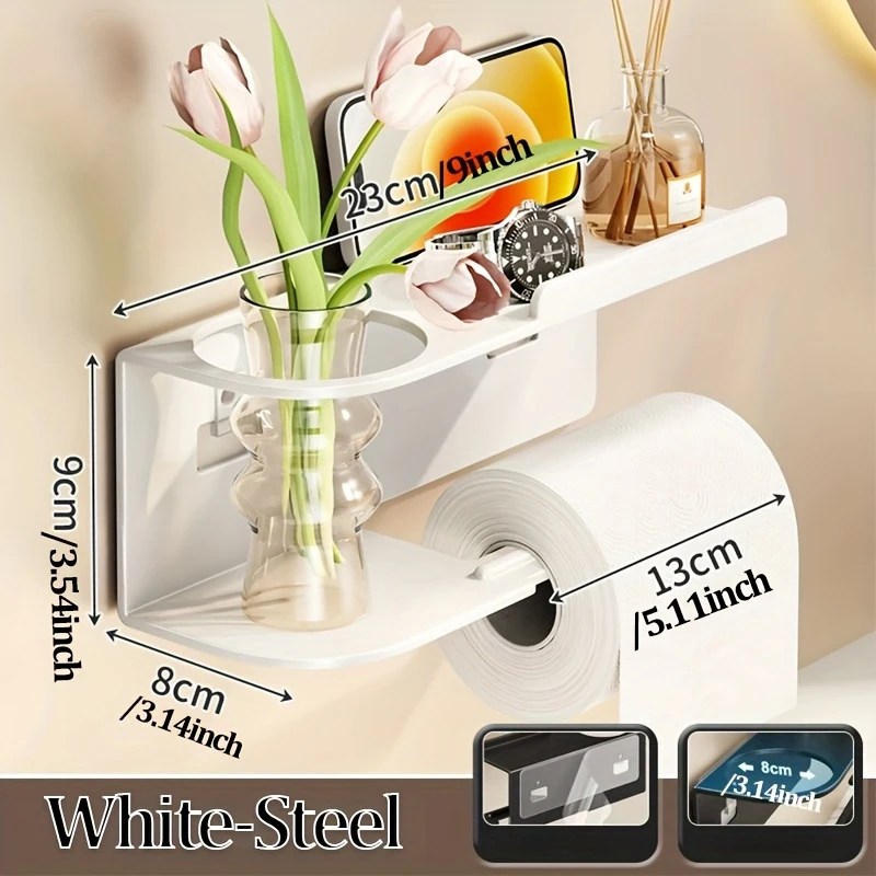 Selbstklebender Toilettenpapierhalter mit Telefonablage, Toilettenpapierrollenhalter aus Edelstahl zur Wandmontage – rostfrei