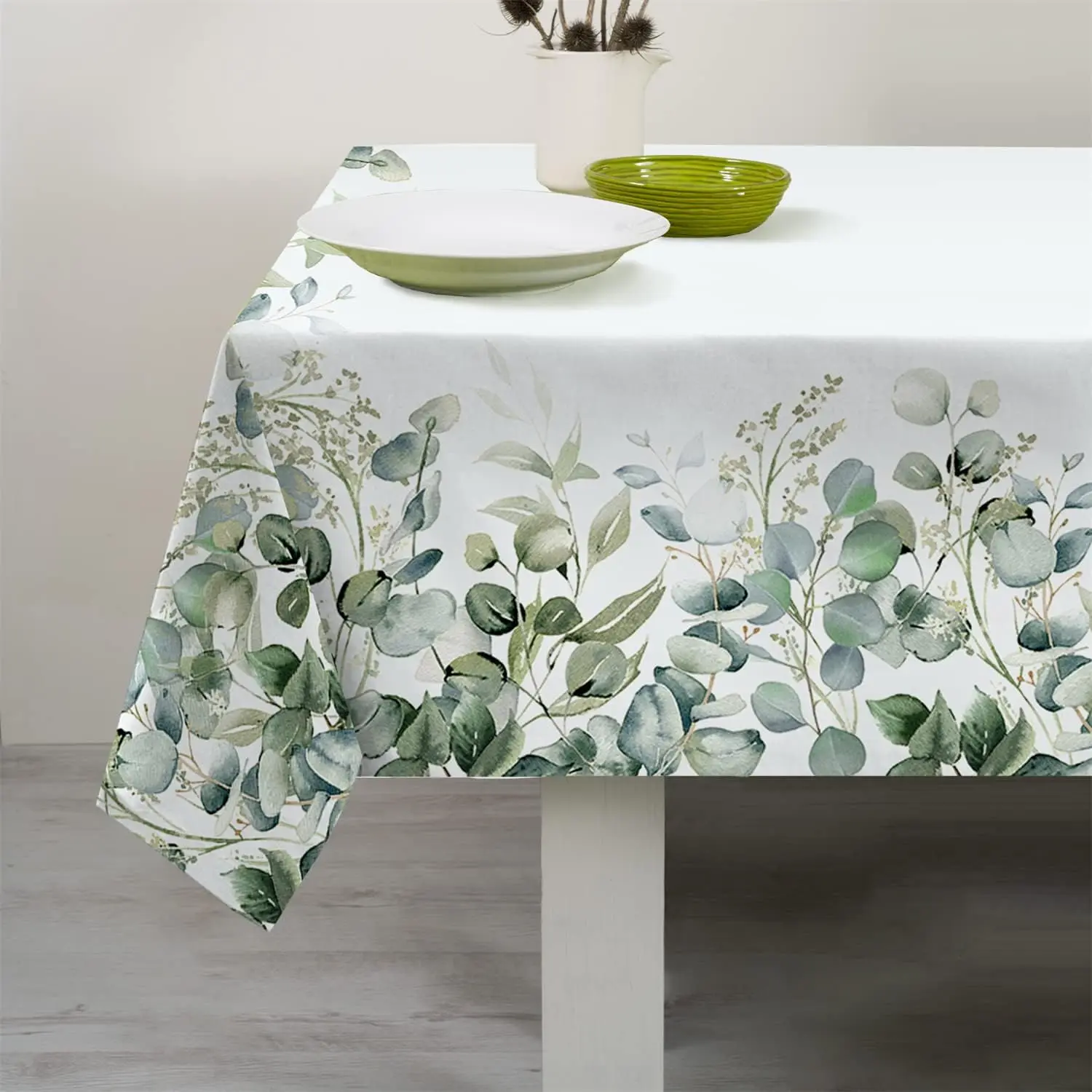 Spring Green Eucalyptus Leaf Rectangle Waterproof Tablecloth Party Decor Reusable Kitchen Dining Tablecloth Wedding Decorations