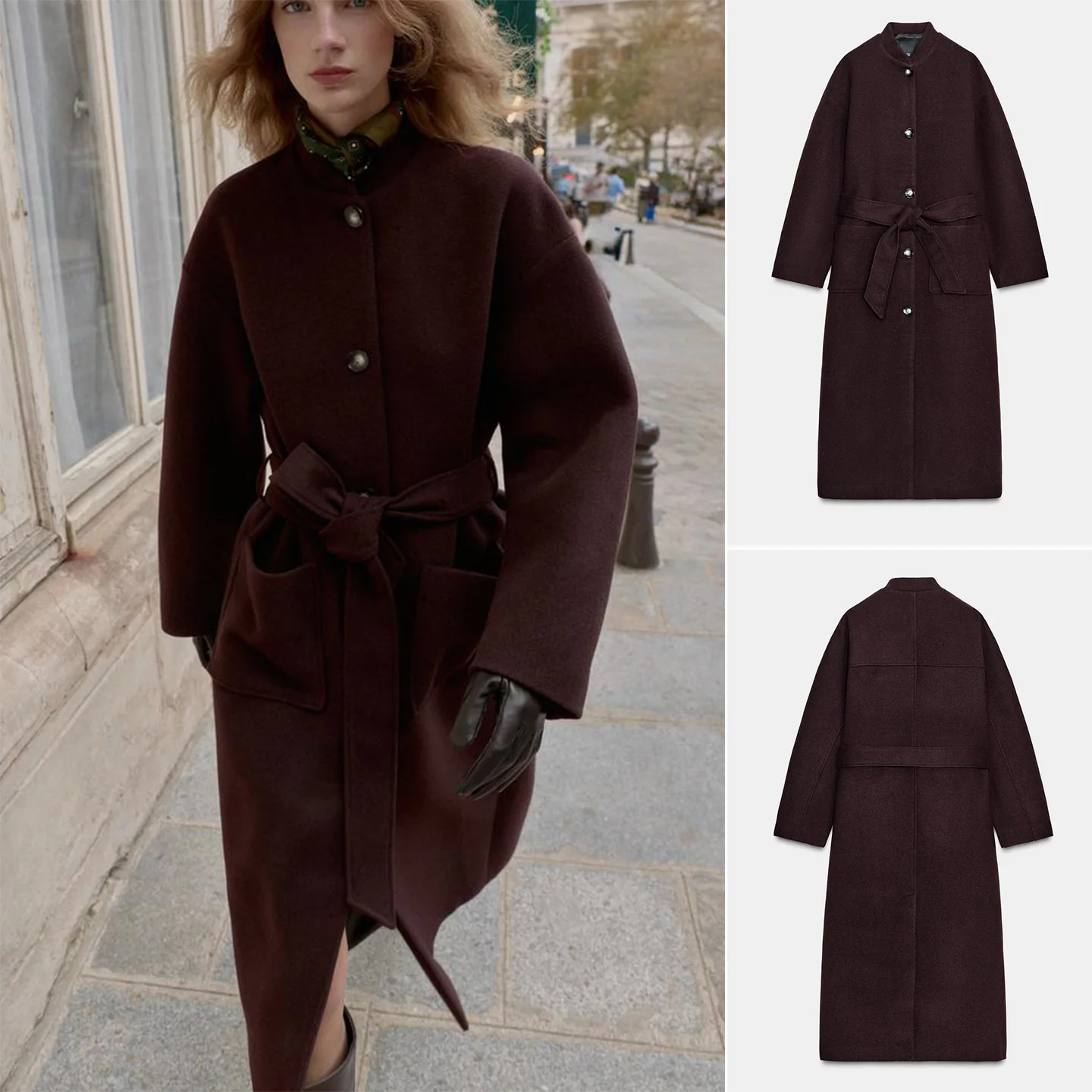 

Autumn Winter Women's Long Slim Fit Coat Stand Collar Straight Cut Belted Outerwear Faionable Ele Sli 2949227