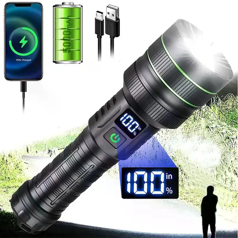 

E2 Super Bright Led Rechargeable Powerful Flashlight Zoom Lamp Waterproof Flash Light For Emergency Camping Hiking Fishing Torch