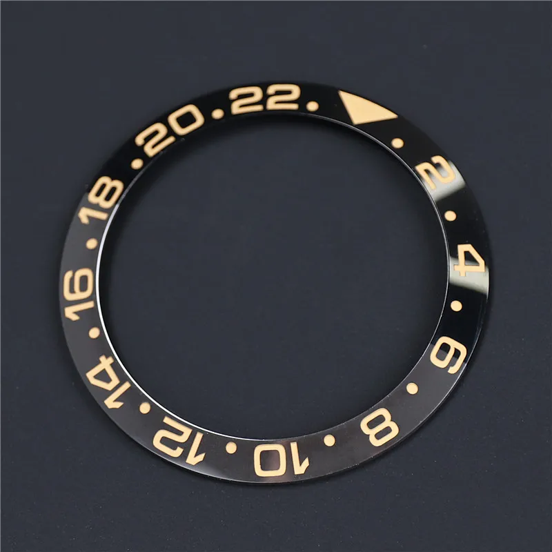 New 38mm GMT Black Grey Gold Numerals 2 Shiny Ceramic Watch Bezel Insert For 40mm NH34 35 Movement Case Skx007 Assembly Mods