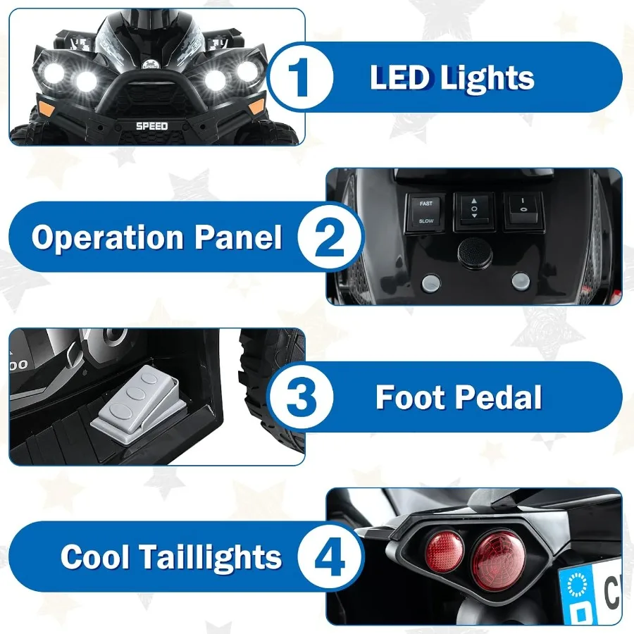 ATV 12V 四輪クワッドおもちゃ車両、音楽、ホーン、高速・低速、LEDライト付き、電動乗用玩具、バッテリー駆動