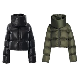 Frauen Winter Mäntel Abgeschnitten Puffer Jacken Langarm Zip Wrap Kragen Taschen Baggy Kurze Warme Daunen Jacken Dropshipping