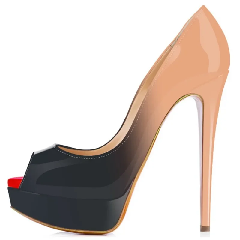 Zapatos de tacón de charol para mujer, calzado Sexy con plataforma y Punta abierta, tacones extremadamente altos de 14cm, Stiletto degradado rojo