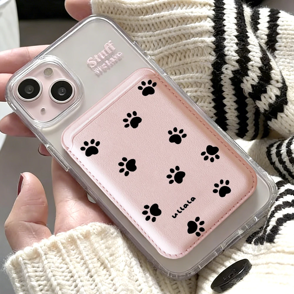 Katzen- und Hundepfoten-Leder-Kartenetui Handyhülle Kartenhalter für Magnetische Hülle Geeignet für alle iPhone Magsafe Karten-Handy-Rückseiten-Taschen – Detail 4