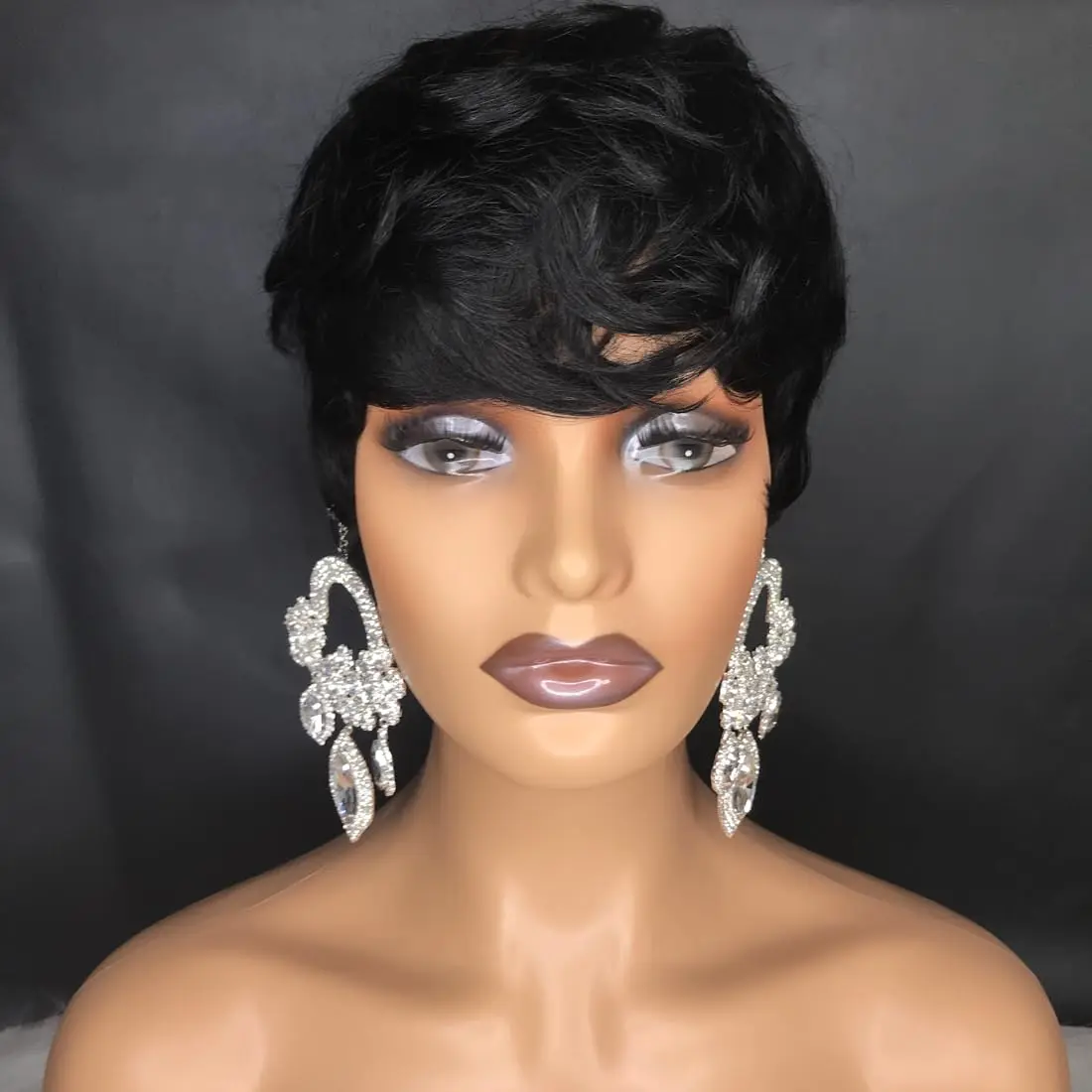 Short Curly Pixie Wigs for Black Women, Synthetic Hair Wigs for Black Women, Natural Wavy Pixie Cut Comes with a hair tie net