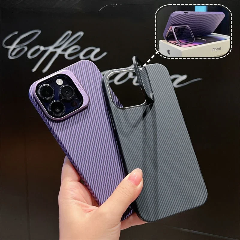 

Suitable for iPhone 15PROMAX Phone Case 14plus Flip Stand 13pro Carbon Fiber Pattern Protective Mirror 12 Matte Protection Cover