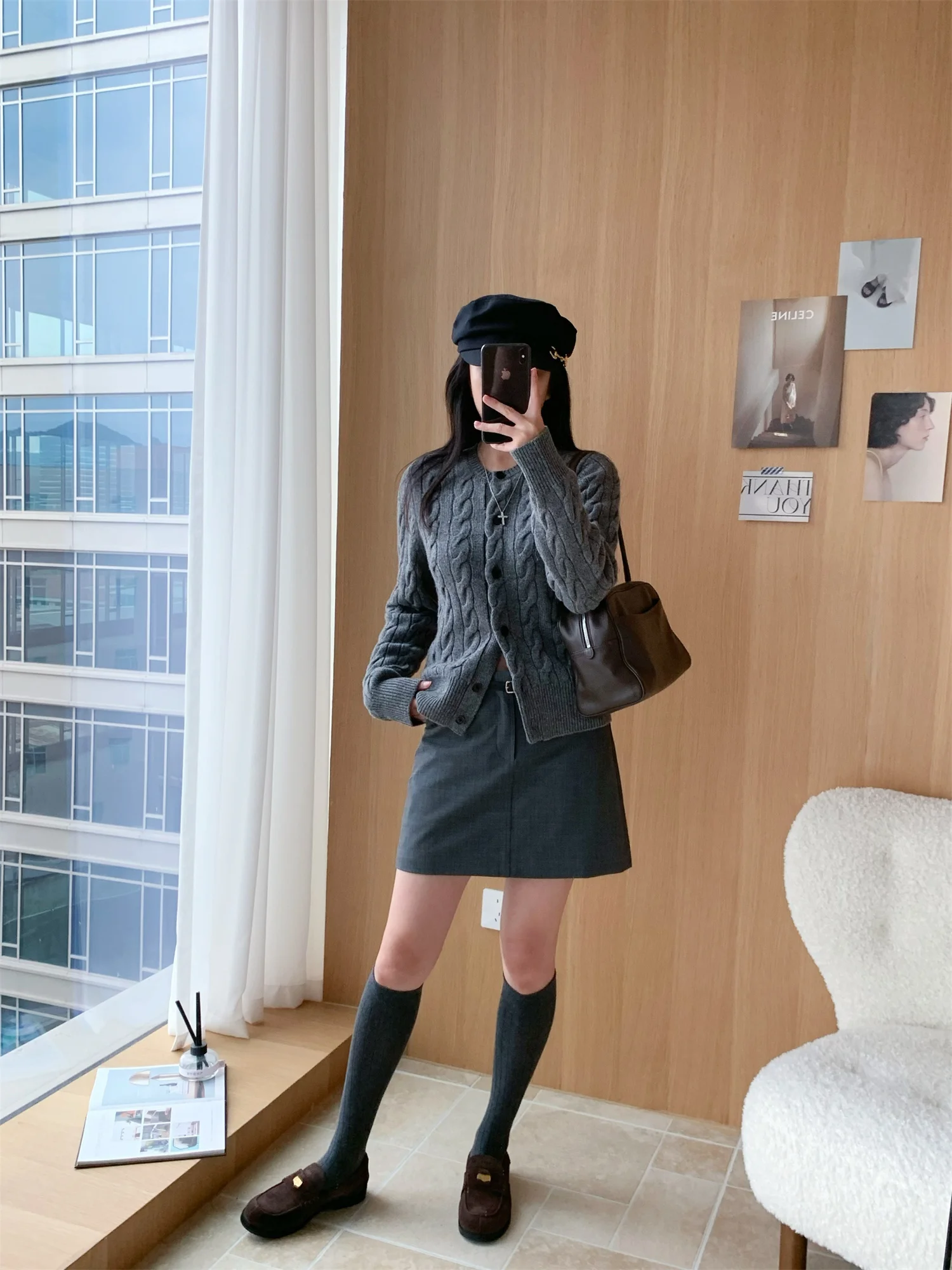 

Утепленный шерстяной вязаный кардиган с вышивкой цветов, простой повседневный женский свитер с длинными рукавами и круглым вырезом