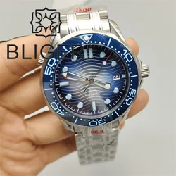 BLIGER 41mm Mechanical Men Watch Sapphire Glass Date Gradient Ice Blue Ceramic Bezel NH35 Stainless Steel Band Rotating Waterpro